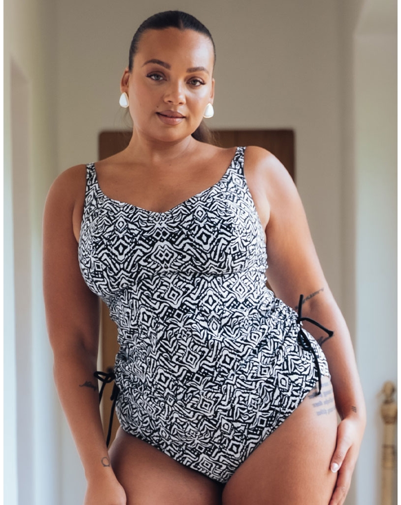 Curvy Kate Women's Tankini Top - Black Print - Size 32DD/E